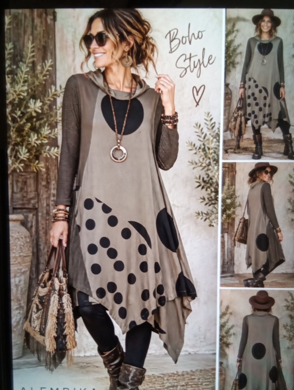 Alembika Polka Dot Striped Asymetrical Tunic Dress Oversized Relax Lagenlook 3